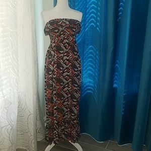 Strapless ruffled Maxi Dress Aztec Design